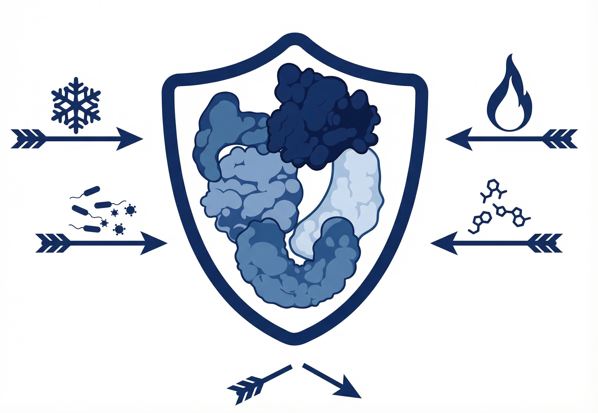 Schemat proteomu jako tarczy atakowanej przez strzałki - czynniki stresogenne
