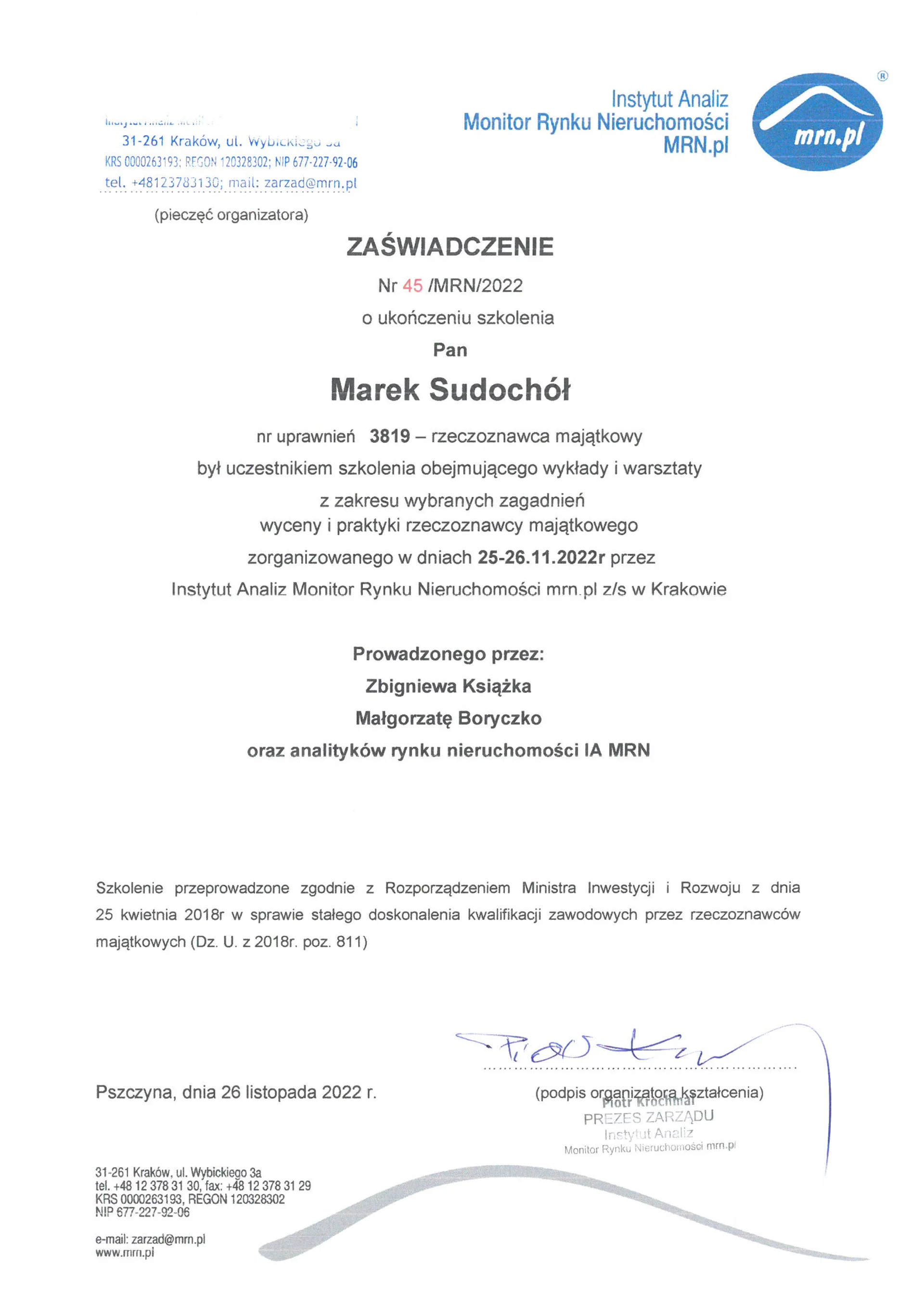 Marek Suchodół szkolenie MRN