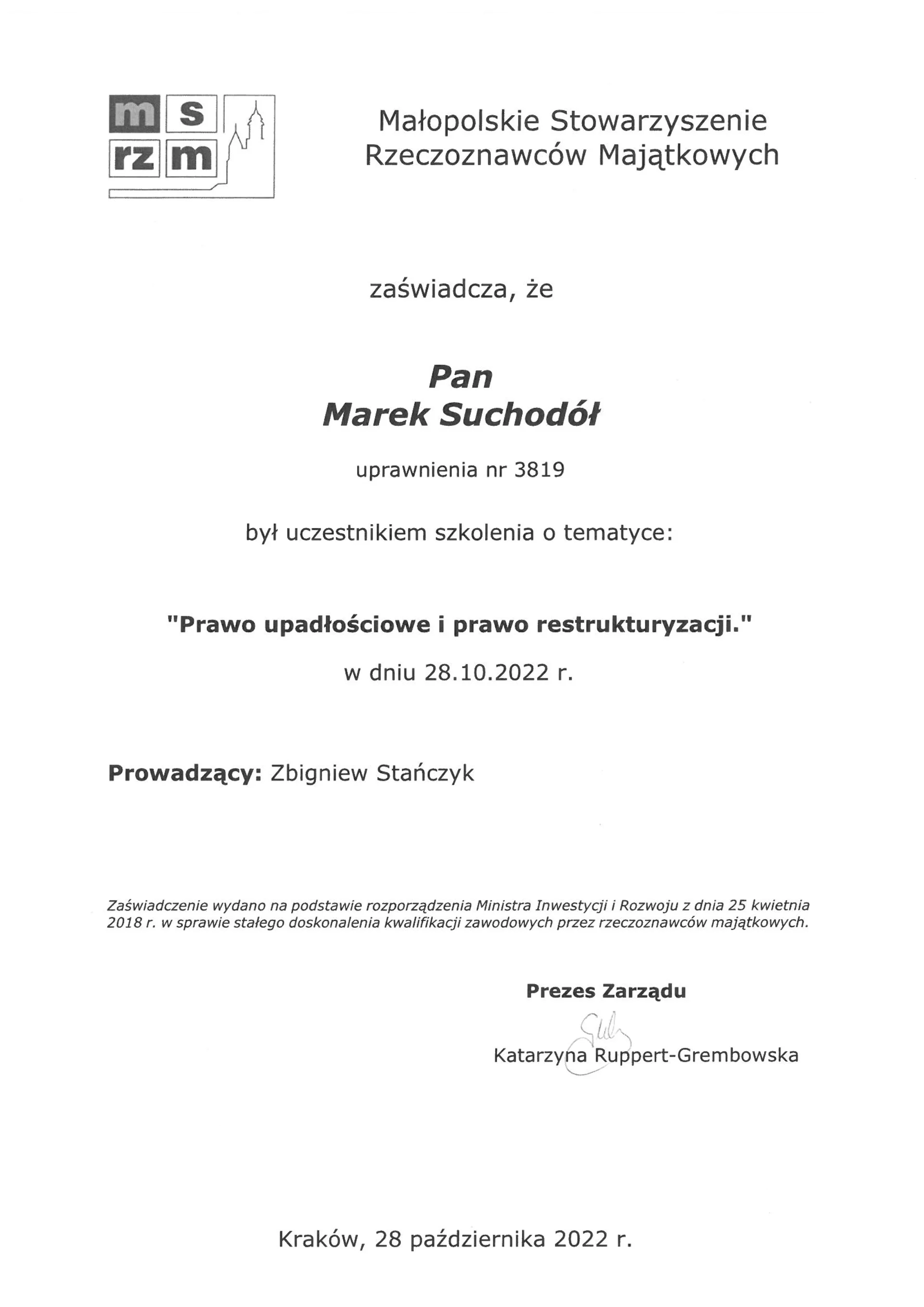 Marek Suchodół Prawo Upadłościowe
