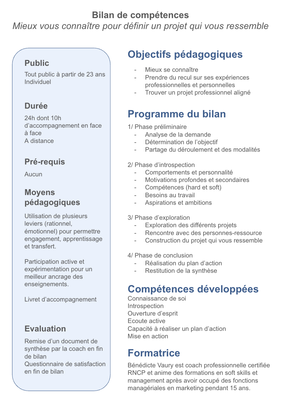 recapitulatif bilan de competences