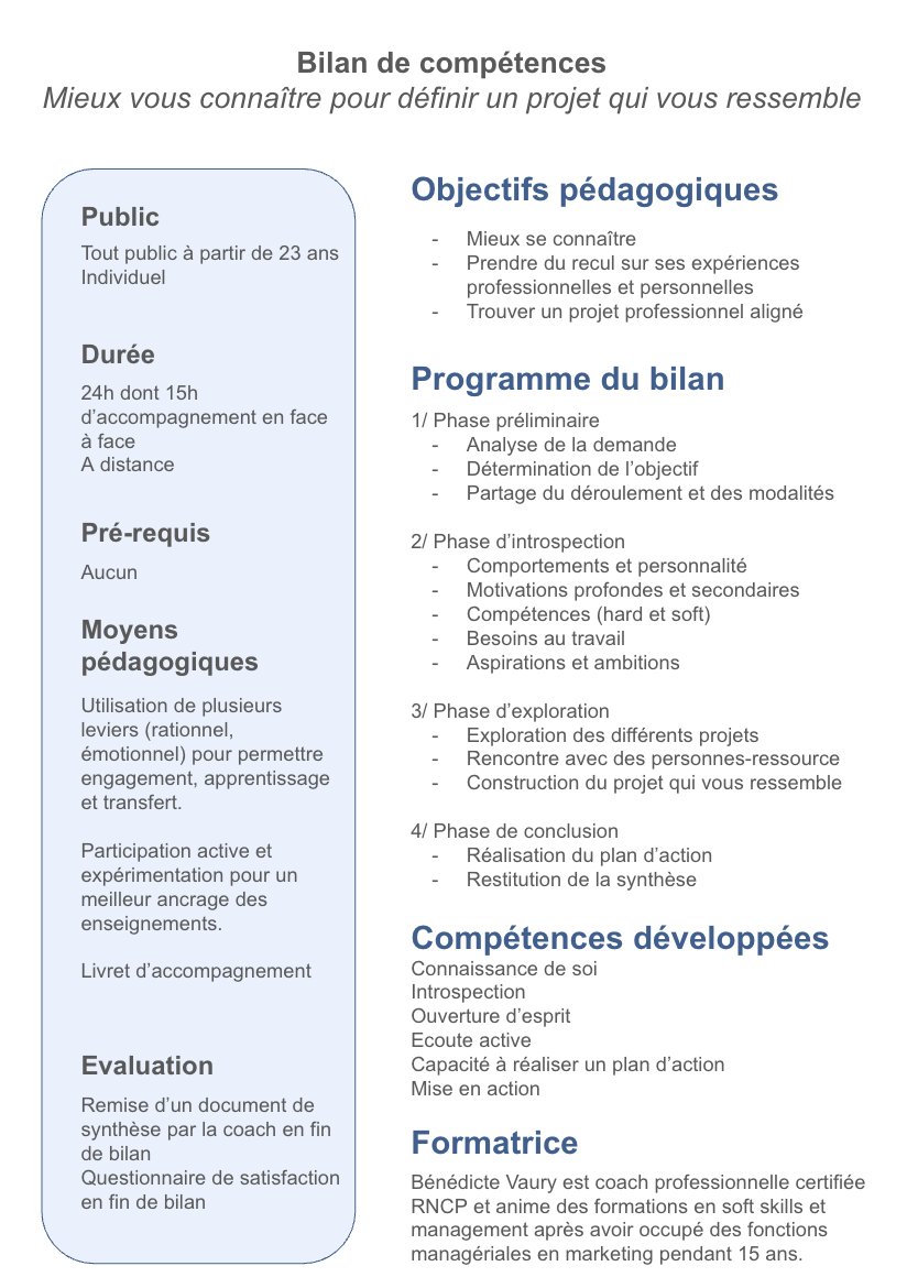 recapitulatif bilan de competences