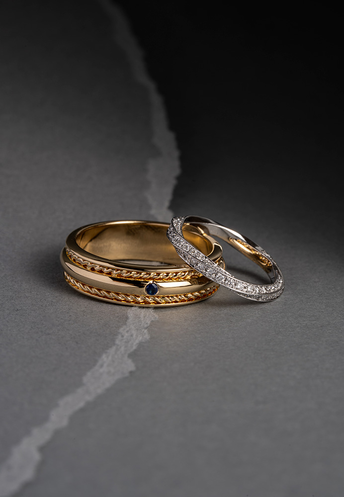 Alliances Tresses & Torsade - Saphir, Diamants, Or jaune & or blanc