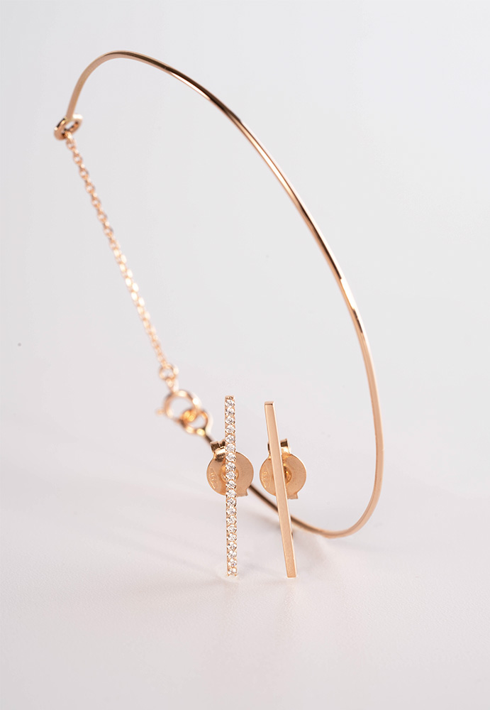 Bracelet fin & barettes diamants - Or rose