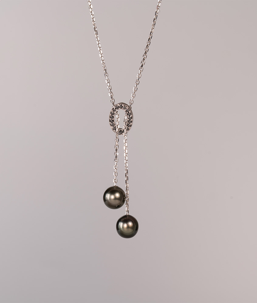Collier Tahiti - Or blanc, perle de Tahiti et Diamants noirs