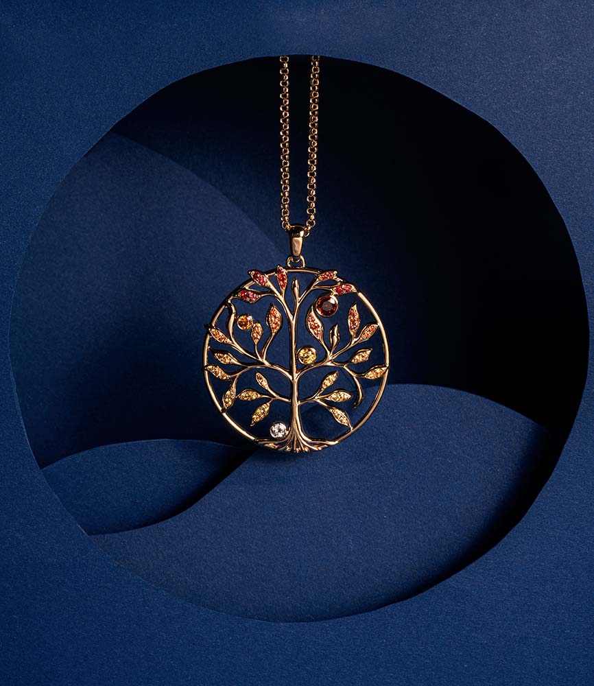 Pendentif Arbre de Vie - Grenats de couleur & Or jaune