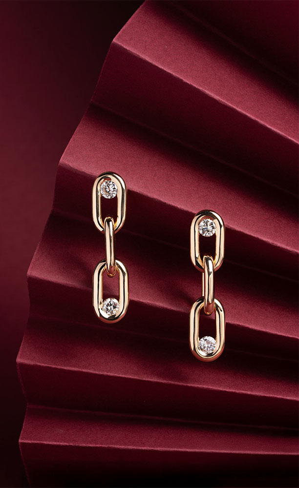 Boucles d'oreilles Maille Forçat - Diamants, Or jaune
