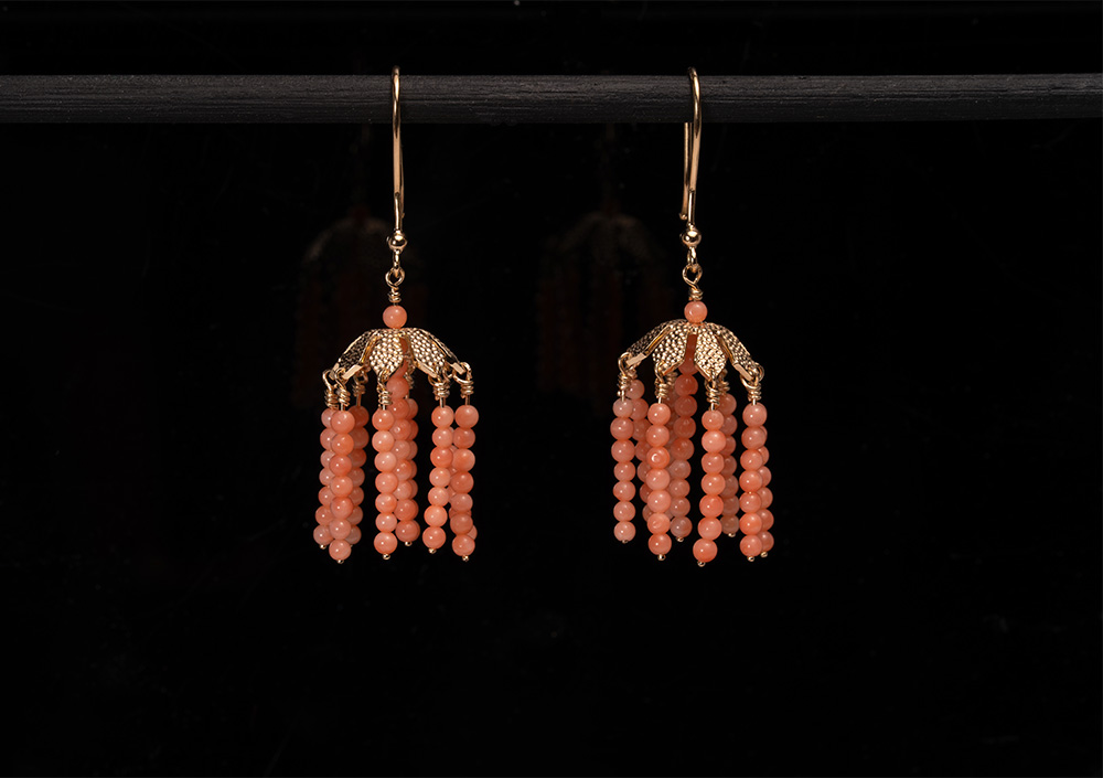 Boucles d'oreilles "Caraïbes" - Corail, Or Jaune