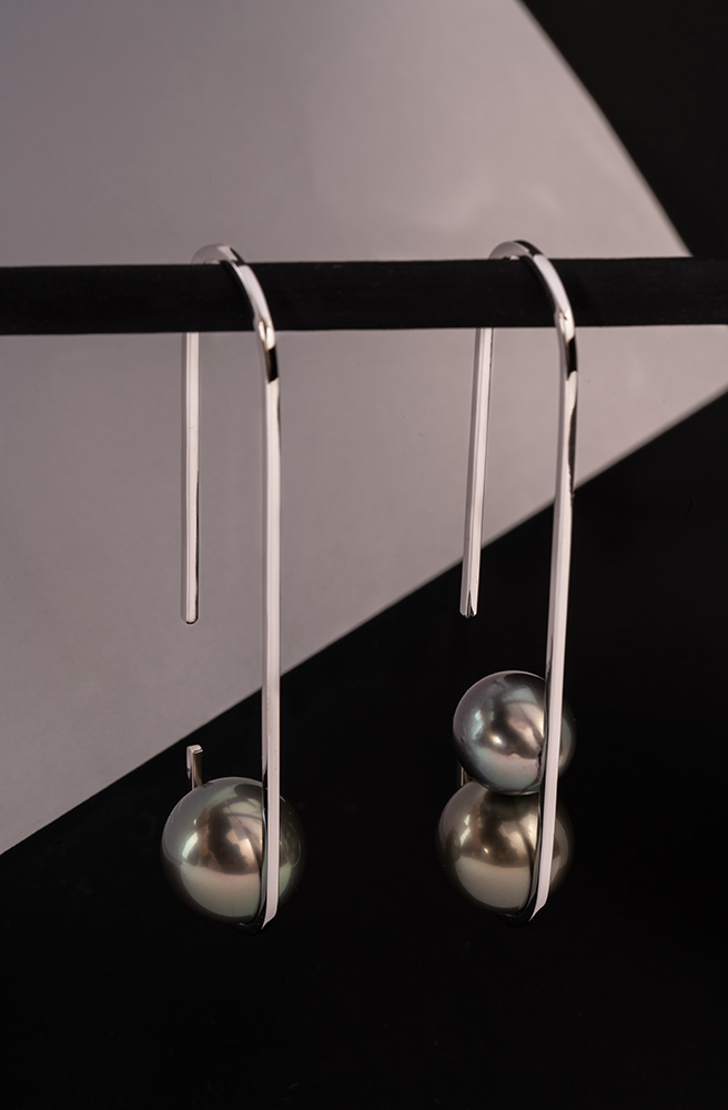 Boucles d'oreilles "Horizon" - Perles de culture de Tahiti, Or Blanc