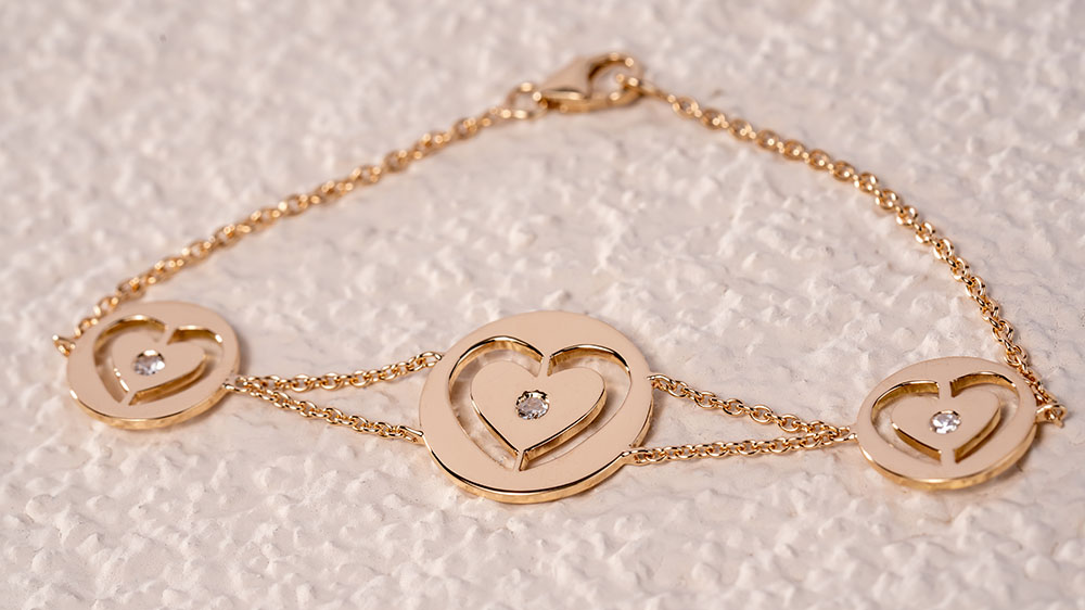 Bracelet Coeurs Diamants - Or rose