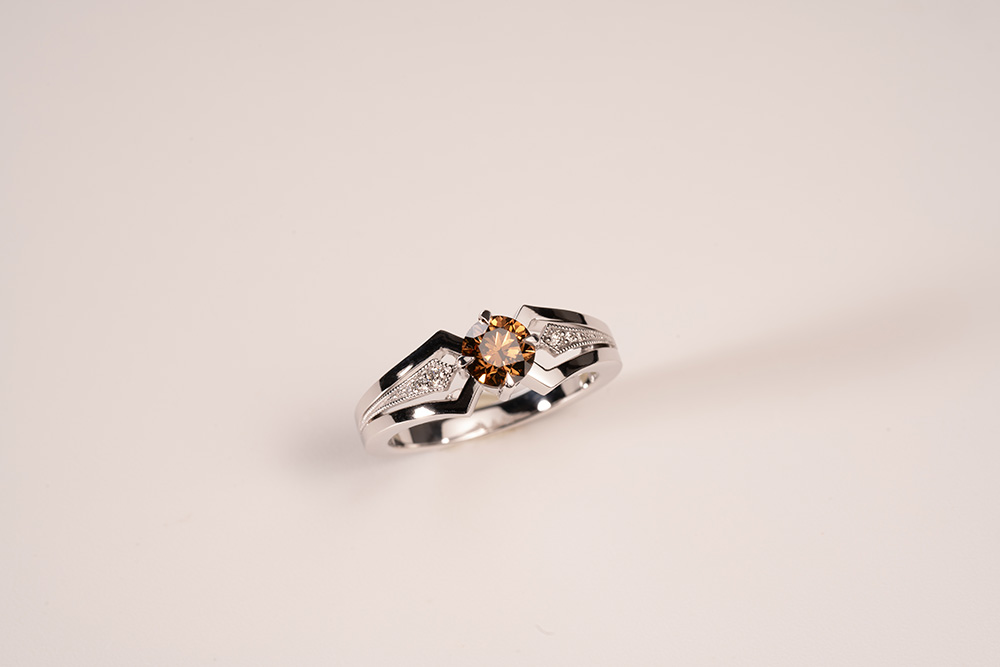 Solitaire "Palmettes Diamant Brun" - Diamants & Or blanc