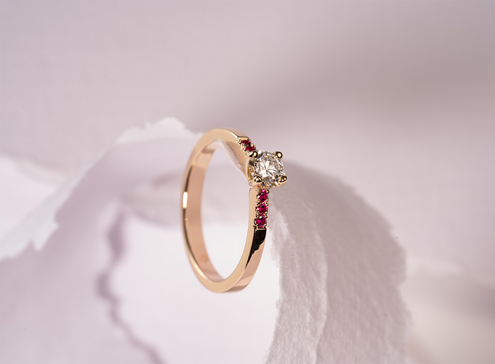 Solitaire Diamant & Rubis - Or jaune