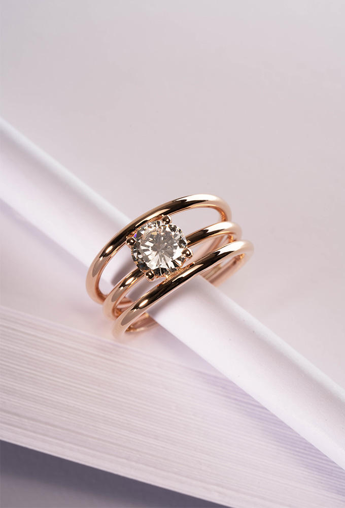 Solitaire "Viaduc Fil Rond" - Diamant & Or Rose