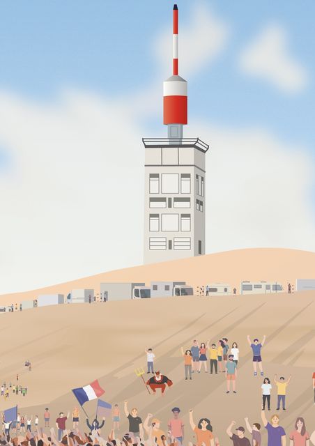 Détail graphique de l’affiche Tour de France 2025 Mont Ventoux graphisme illustration affiche Kevin Perro Celtigraph