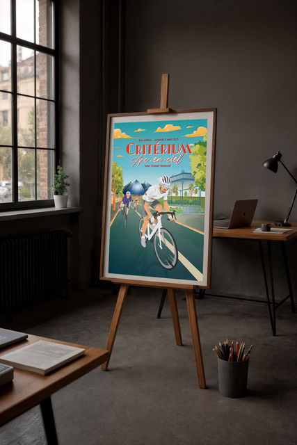 Affiche Julian Alaphilippe Critérium Arc-en-Ciel encadrée dans un salon moderne graphisme illustration affiche Kevin Perro Celtigraph