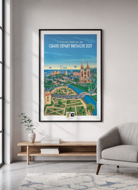 grand format print Affiche Tour de France Femmes 2025 grand départ de Bretagne graphisme illustration affiche Kevin Perro Celtigraph