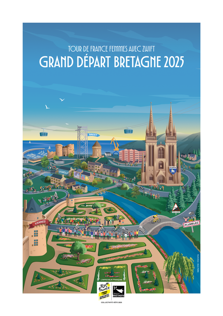 Affiche Tour de France Femmes 2025 grand départ de Bretagne graphisme illustration affiche Kevin Perro Celtigraph