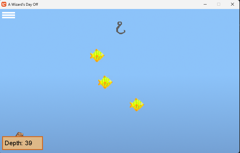 The gameplay screen, where you can catch and reel in fish