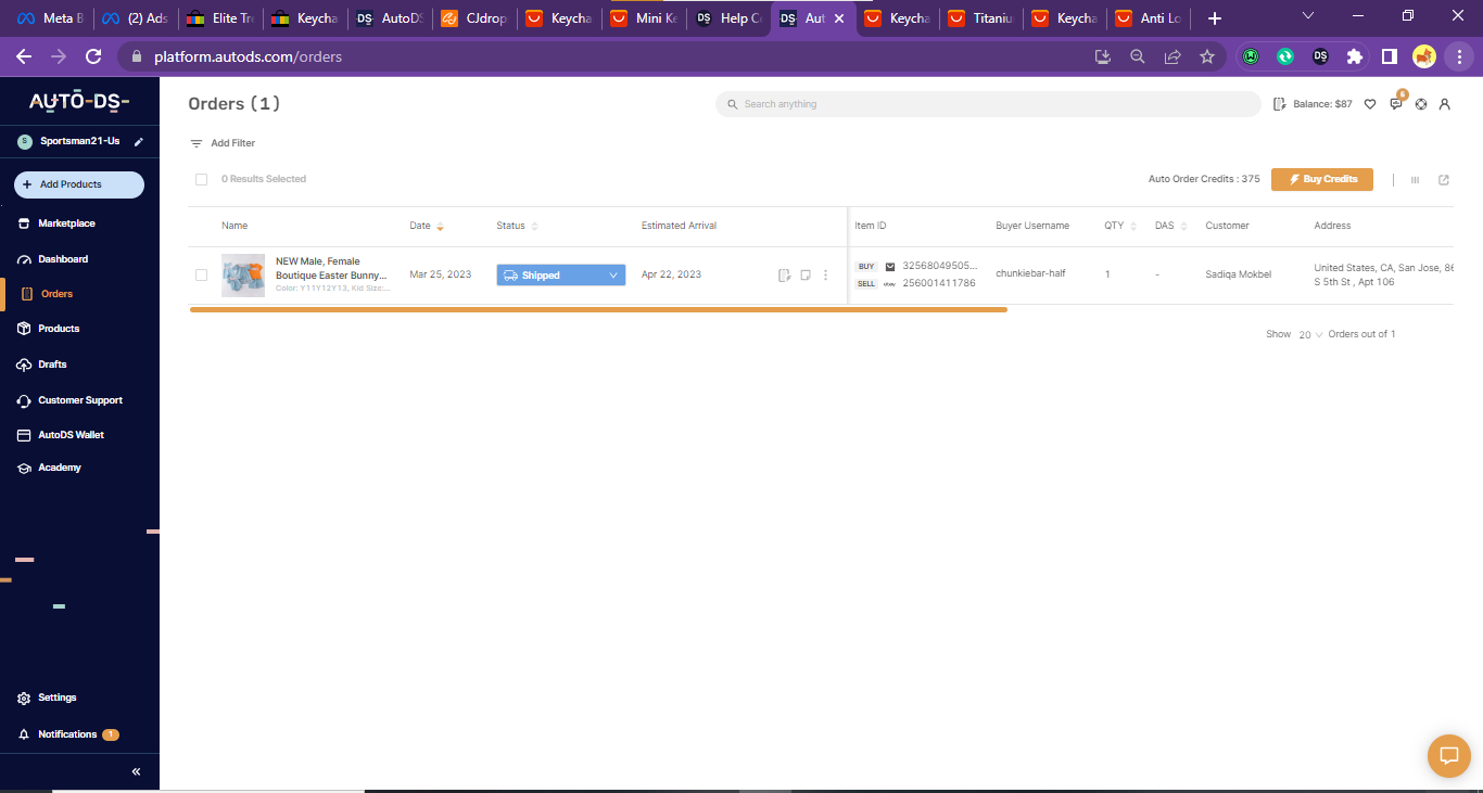 Product shipped