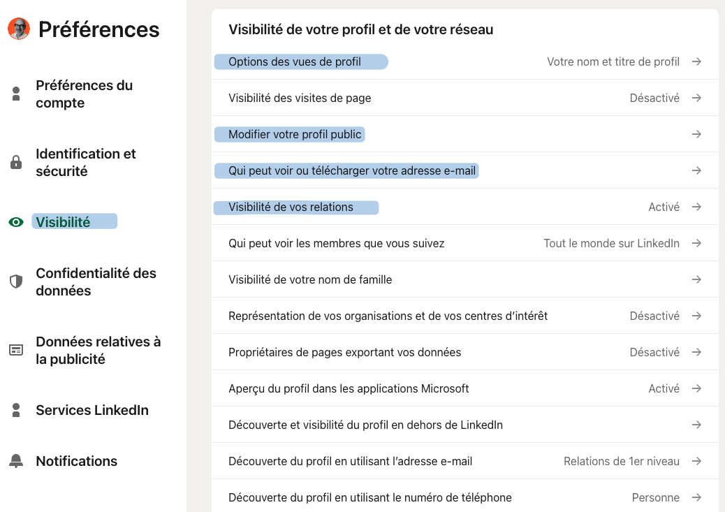 Préférences et confidentialité