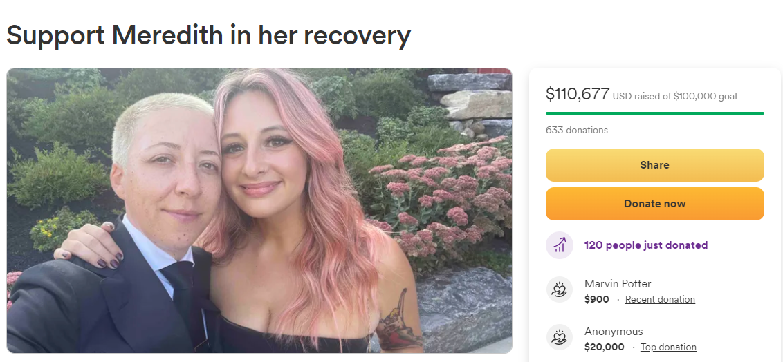 On Thursday May 2nd, our dear friend Meredith King was riding her bike through her neighborhood in Brooklyn and hit a pothole, throwing her off her bike onto the pavement.      Though she was wearing a helmet, she suffered a traumatic head injury and has been in the ICU since. 