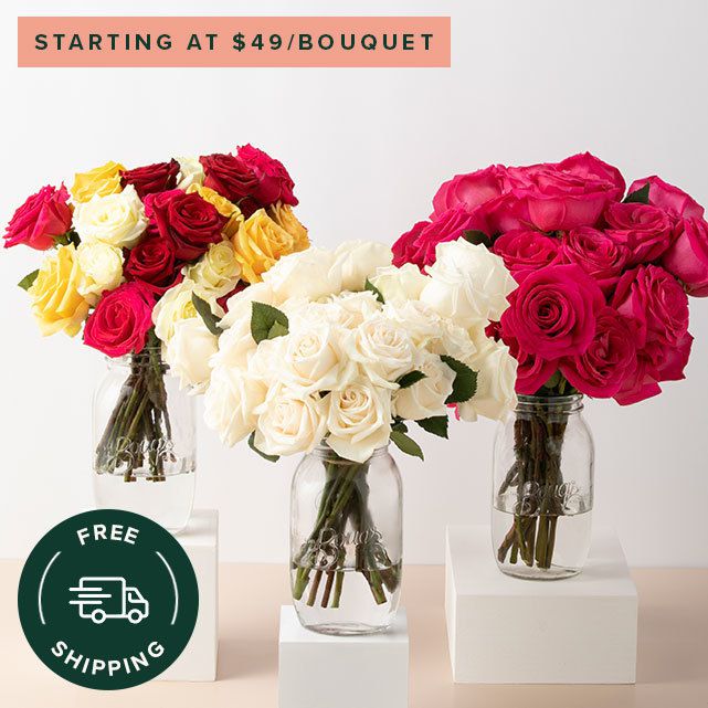 3 bouquets multicolor roses, white roses and pink roses