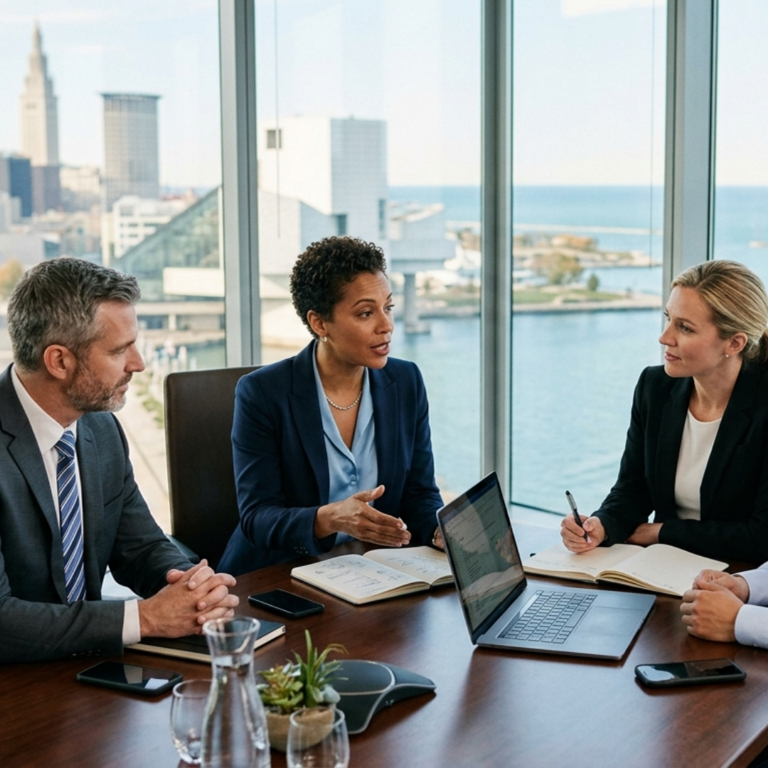 Leaders meeting to plan practical AI adoption, strategy, and workflow improvement.
