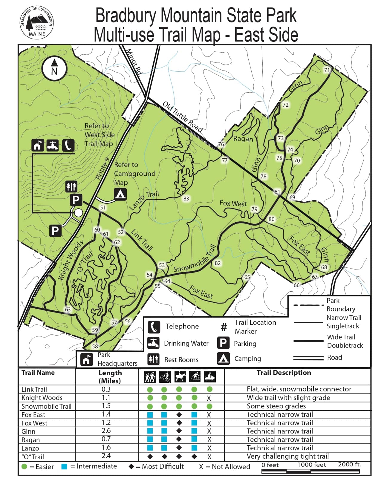 East Side Trail Map - Bradbury Mountain