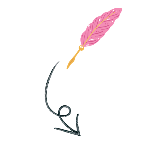 pink ink quill drawing an arrow